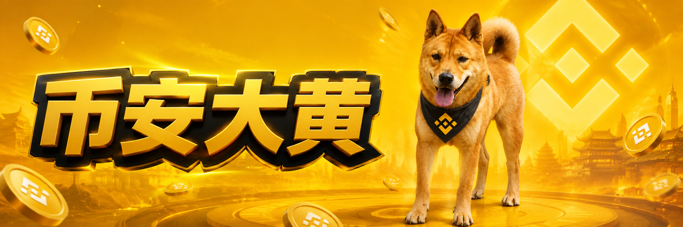 币安大黄 banner — dog with BNB bandana